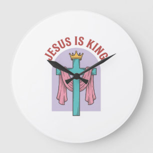 Jesus ist König Kreuz Krone Vintage Christliches T Große Wanduhr