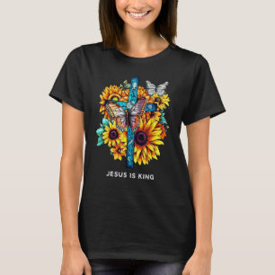 Jesus ist König Kreuz Sonnenblumen Butterfliegen C T-Shirt