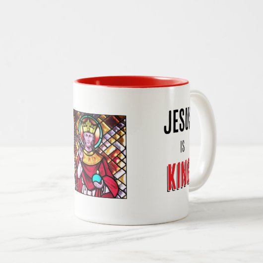 Jesus ist König Zweifarbige Tasse (VorderseiteRechts)
