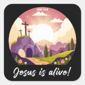 Jesus ist lebendig - Christliches Osterkreuz Quadratischer Aufkleber (Vorderseite)
