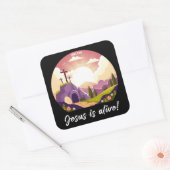 Jesus ist lebendig - Christliches Osterkreuz Quadratischer Aufkleber (Umschlag)