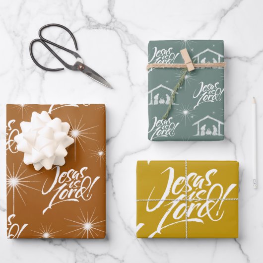 Jesus ist Lord Christmas Christlich Retro 70er Col Geschenkpapier Set (Vorderseite)