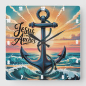 Jesus ist mein Anchor Waves Sunset Quadratische Wanduhr (Vorderseite)