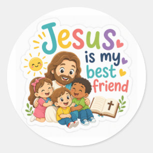 Jesus ist mein bester Freund Runder Aufkleber