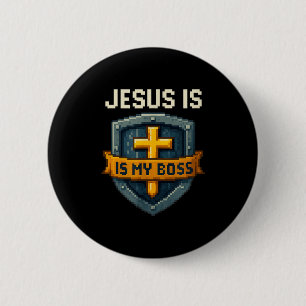 Jesus ist mein Chef Christliches Schild Superheld  Button