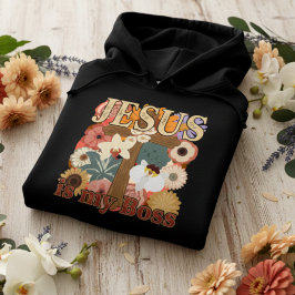 Jesus ist mein Chef – Vintage-Blumenkreuz Christli Hoodie