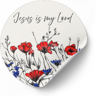 Jesus ist mein Herr christliche Blumenskunst Mohn  Runder Aufkleber