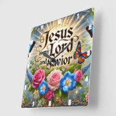 Jesus ist mein Herr und Erretter Blumenschmetterli Quadratische Wanduhr (Winkel)