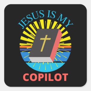 JESUS IST MEIN KOPILOT QUADRATISCHER AUFKLEBER