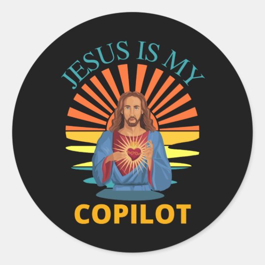 JESUS IST MEIN KOPILOT RUNDER AUFKLEBER (Vorderseite)
