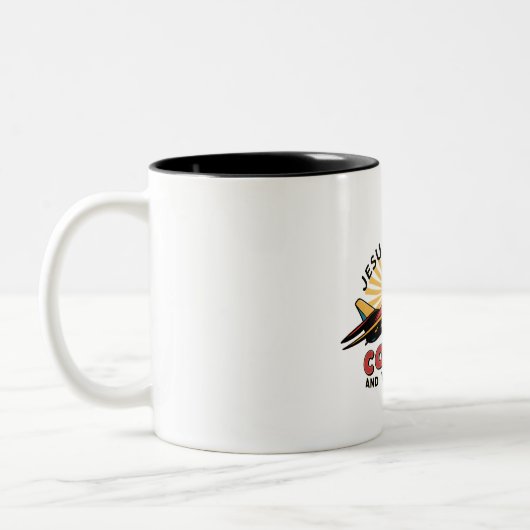 Jesus ist mein Kopilot und wir reiten lustig Zweifarbige Tasse (Links)