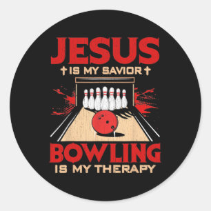 Jesus ist mein Retter Bowling ist meine Therapie V Runder Aufkleber