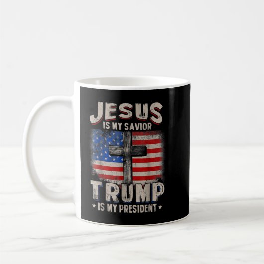 Jesus ist mein Retter, Trump.Is.My Präsident Squar Kaffeetasse (Links)