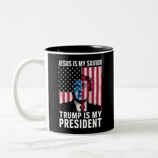 Jesus ist mein Retter Trump ist mein Präsident 202 Zweifarbige Tasse (Links)