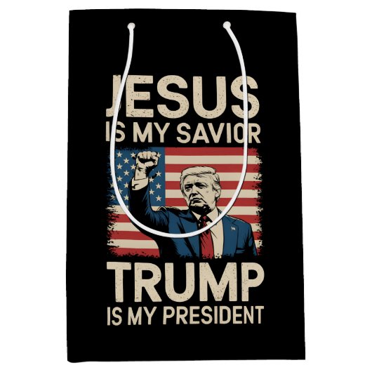 Jesus ist mein Retter Trump ist mein Präsident 47 Mittlere Geschenktüte (Vorderseite)