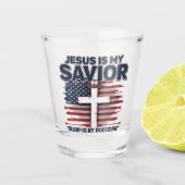 Jesus ist mein Retter Trump ist mein Präsident Fun Schnapsglas (Vorderseite)
