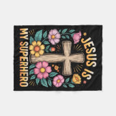 Jesus ist mein Superheld Fleecedecke (Vorderseite (Horizontal))