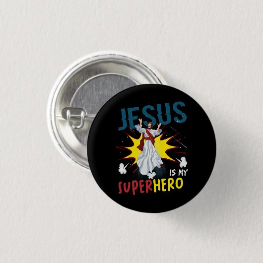 Jesus ist mein Superheld Niedlich mächtiger Christ Button (Vorne & Hinten)