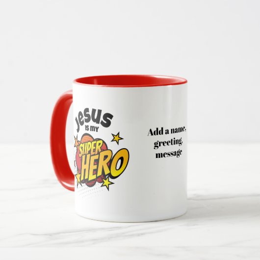 Jesus ist mein Superheld, Personalisierte Christli Tasse (Vorderseite Links)