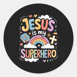 Jesus ist mein Superheld Runder Aufkleber