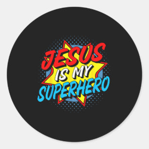 Jesus ist mein Superheld Runder Aufkleber