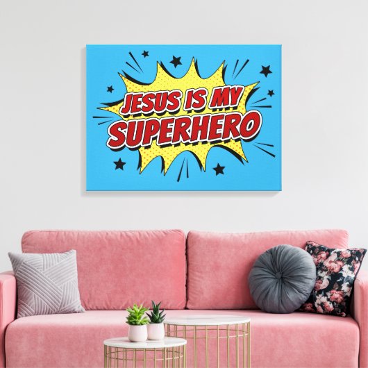 Jesus ist mein Superhelden und Christlicher Glaube Leinwanddruck (Insitu (Wohnzimmer))