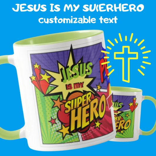 JESUS ist mein SUPERHERO Personalisiert COMIC HERO Tasse