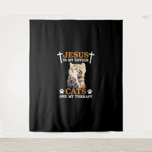 Jesus ist meine Retter Katze sind Meine Heilchrist Wandteppich