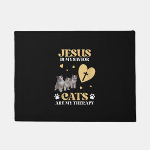 Jesus ist meine Retter Katzen sind meine Therapie Fußmatte