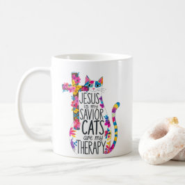 Jesus ist meine Retter Katzen sind meine Therapie  Kaffeetasse