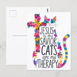 Jesus ist meine Retter Katzen sind meine Therapie  Postkarte