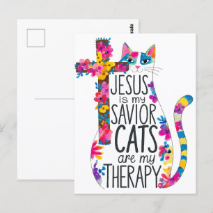 Jesus ist meine Retter Katzen sind meine Therapie  Postkarte
