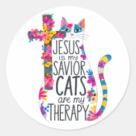 Jesus ist meine Retter Katzen sind meine Therapie  Runder Aufkleber