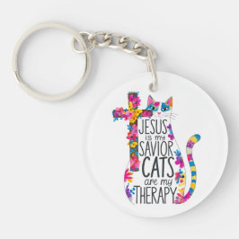 Jesus ist meine Retter Katzen sind meine Therapie  Schlüsselanhänger