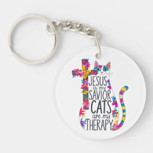 Jesus ist meine Retter Katzen sind meine Therapie  Schlüsselanhänger