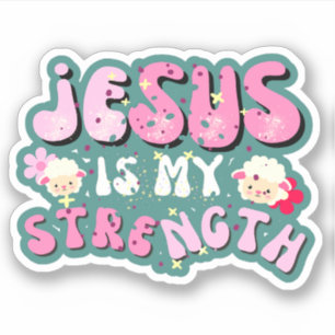 Jesus ist meine Stärke Süßes Lamm Cartoon-Typograf Aufkleber
