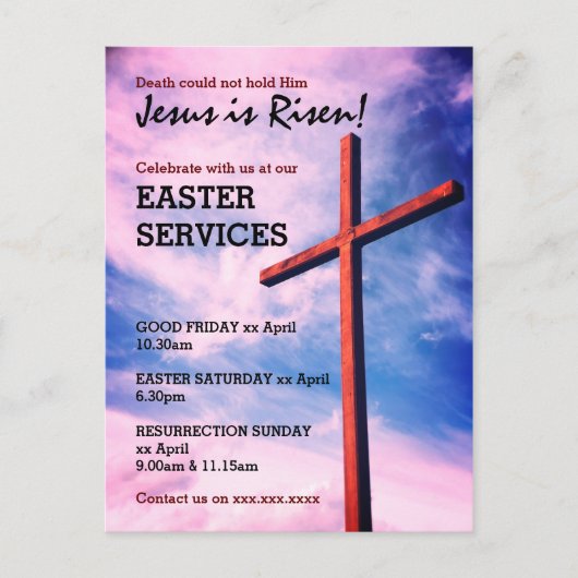 Jesus ist Risen EASTER CHURCH-DIENSTLEISTUNGEN kun Einladungspostkarte (Vorderseite)