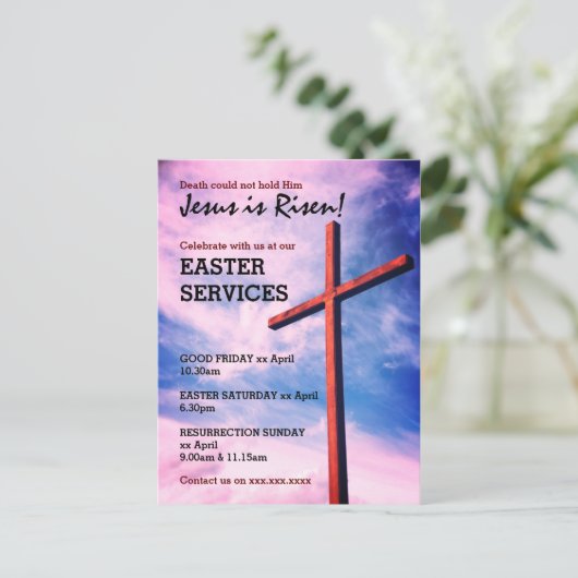 Jesus ist Risen EASTER CHURCH-DIENSTLEISTUNGEN kun Einladungspostkarte (Stehend Vorderseite)
