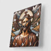 Jesus ist von Bergen und Fluss umgeben Quadratische Wanduhr (Winkel)