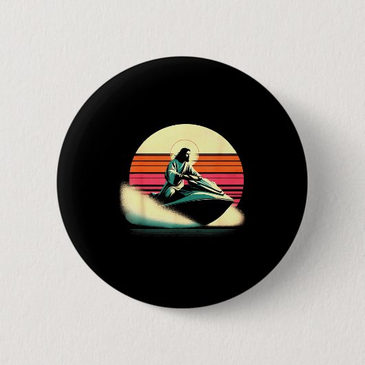 Jesus Jetski fahren - lustiger christlicher religi Button (Vorderseite)