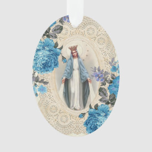 Jesus Jungfrau Mary Religiöse Vintage Blumenspitz Ornament