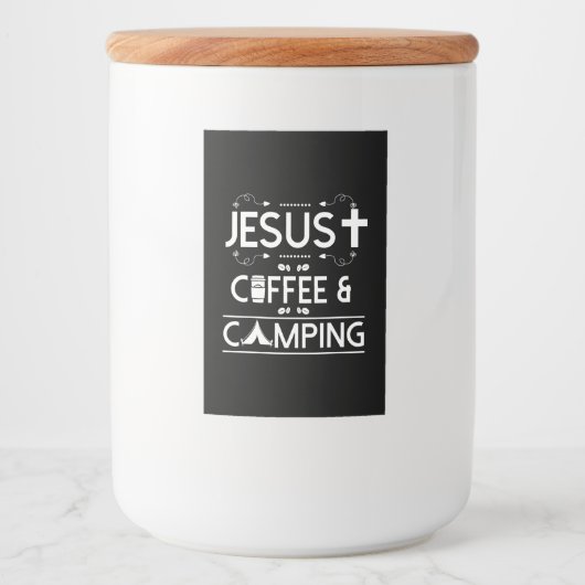 Jesus Kaffee und Camping Lebensmitteletikett (Vorderseite)