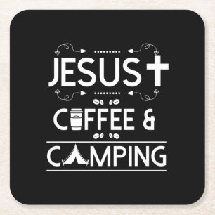 Jesus Kaffee und Camping Rechteckiger Pappuntersetzer
