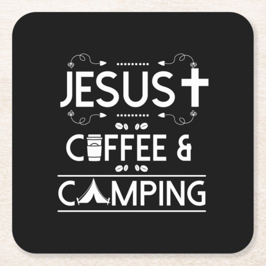 Jesus Kaffee und Camping Rechteckiger Pappuntersetzer (Vorderseite)