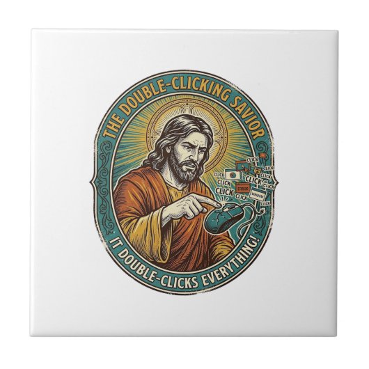 Jesus kaputte Doppelklick-Maus IT-Büro-Technik Fliese (Vorderseite)