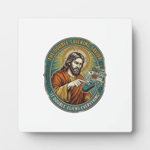 Jesus kaputte Doppelklick-Maus IT-Büro-Technik Fotoplatte