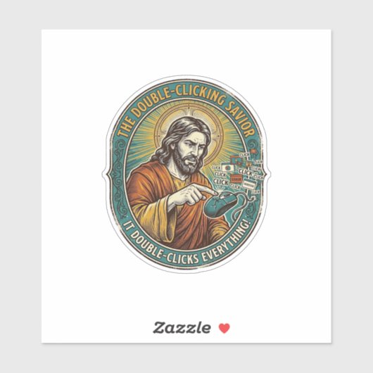 Jesus kaputte Doppelklickmaus IT Büro Tech Aufkleber (Blatt)
