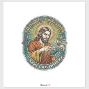 Jesus kaputte Doppelklickmaus IT Büro Tech Aufkleber