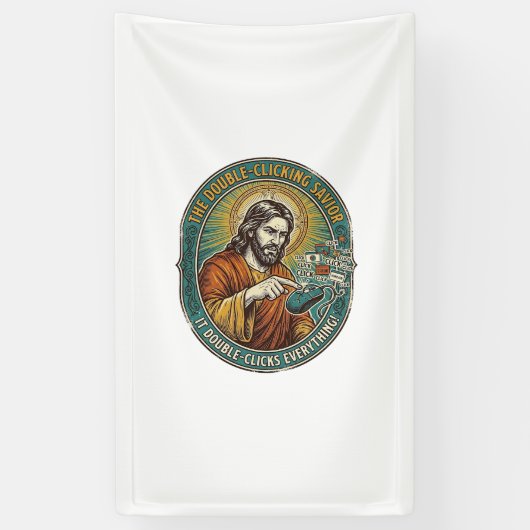 Jesus kaputte Doppelklickmaus IT Büro Tech Banner (Vertikal)