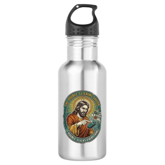 Jesus kaputte Doppelklickmaus IT Büro Tech Edelstahlflasche (Vorderseite)